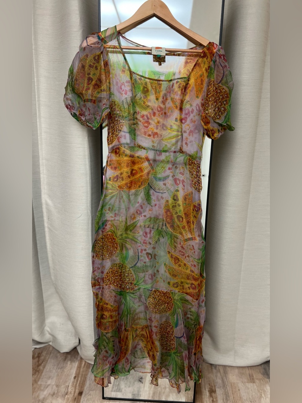 FARM RIO Pineapple Print Sheer Midi Dress - Multicolor